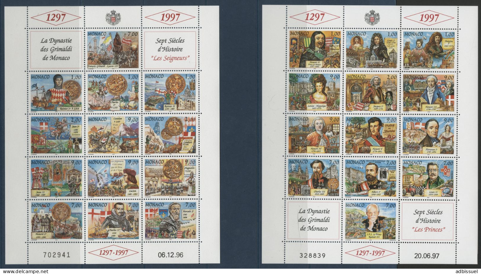 MONACO ANNEE COMPLETE 1997 COTE 165,20 € Neufs ** (MNH) N° 2086 à 2145 Soit 61 Timbres - Volledige Jaargang