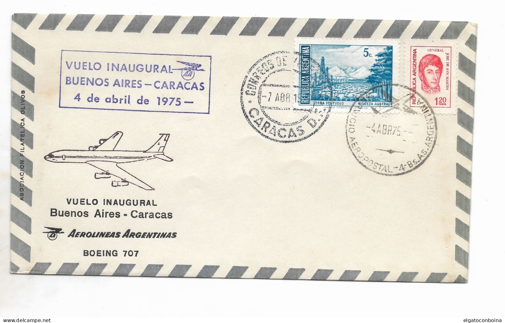 ARGENTINA 1975 INAUGURAL FLIGHT BUENOS AIRES- CARACAS AVIATION PLANE BOEING707 - FDC