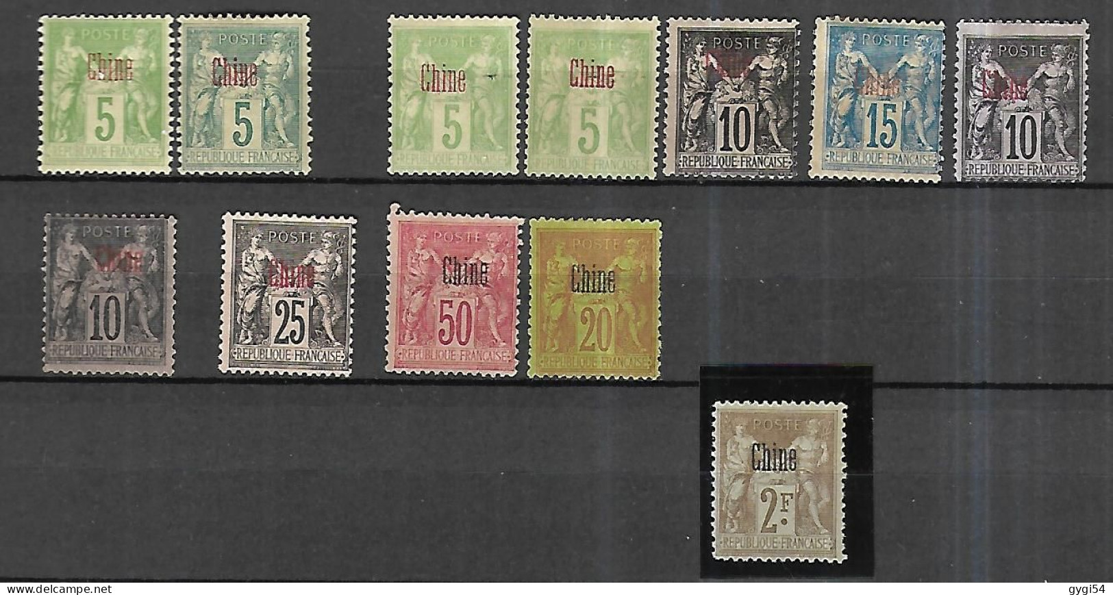 CHINE Bureaux Français Cat Yt  5 X2, 2,3, 4, 6,7, 8 12, 15 N* MLH - Unused Stamps