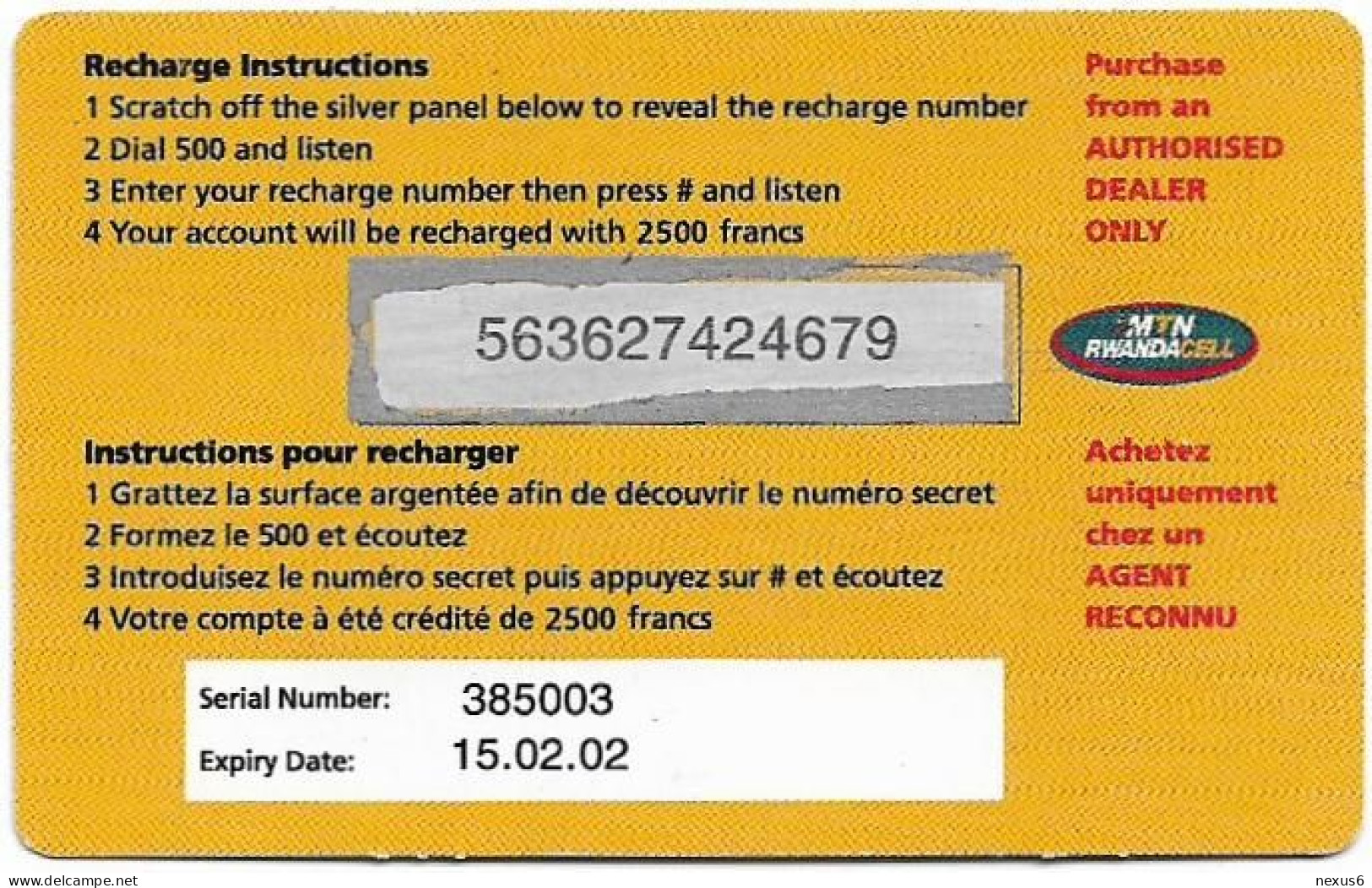 Rwanda - MTN RwandaCell - Pay As You Go, Musicians, Exp.15.02.2002, GSM Refill 2.500RF, Used - Ruanda