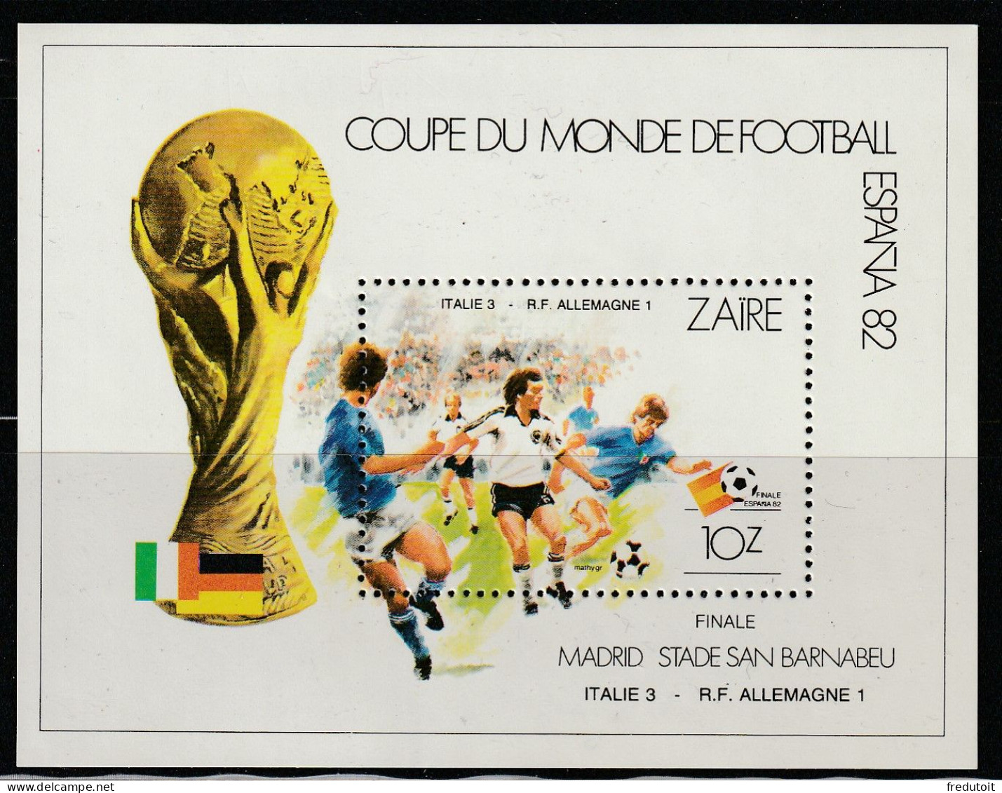 ZAIRE - BLOC N°28 ** (1982) Football : Espana'82 - Unused Stamps