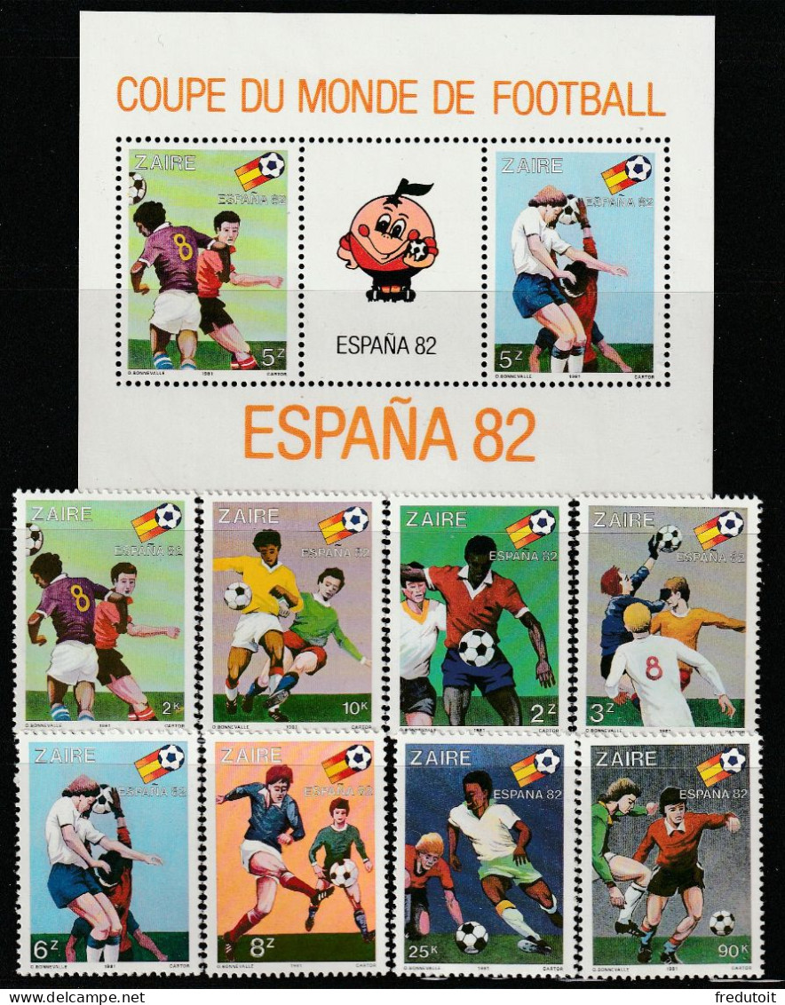 ZAIRE - N°1043/50+BLOC N°25 ** (1981) Football : Espana'82 - Neufs