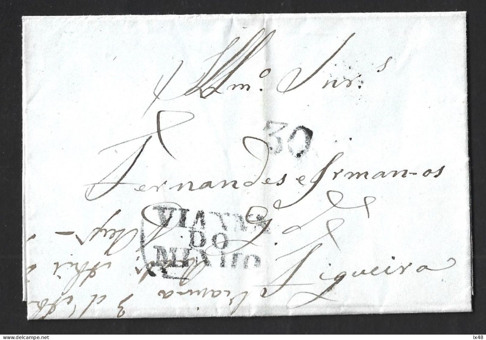 Carta Pré-filatélica Circulou Viana Do Minho / Figueira 1841. Carimbo Nominal E Taxa De 30 Réis A Preto. Pre-philatelic - ...-1853 Prephilately