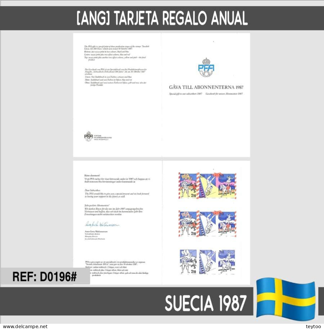 D0196# Suecia 1987 [ANG] Regalo Anual 1987 (N) - Storia Postale