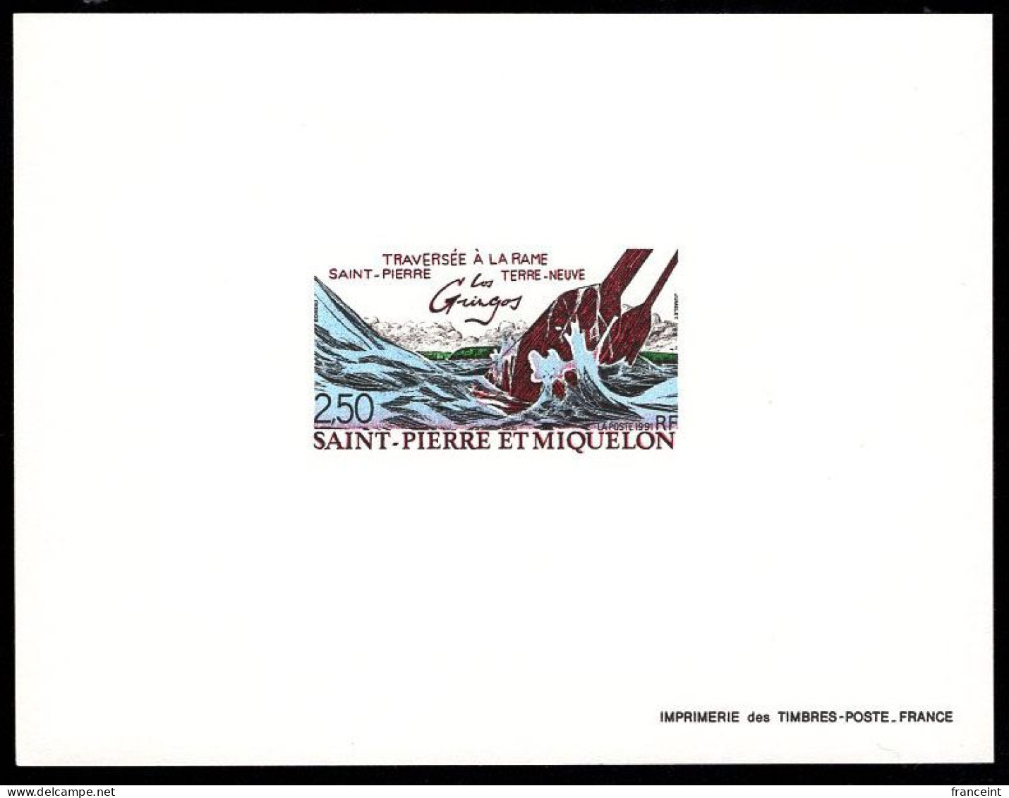 ST. PIERRE & MIQUELON(1991) Crossing The Sea To Newfoundland By Rowboat. Deluxe Sheet. Scott No 570, Yvert No 546. Fasci - Sin Dentar, Pruebas De Impresión Y Variedades