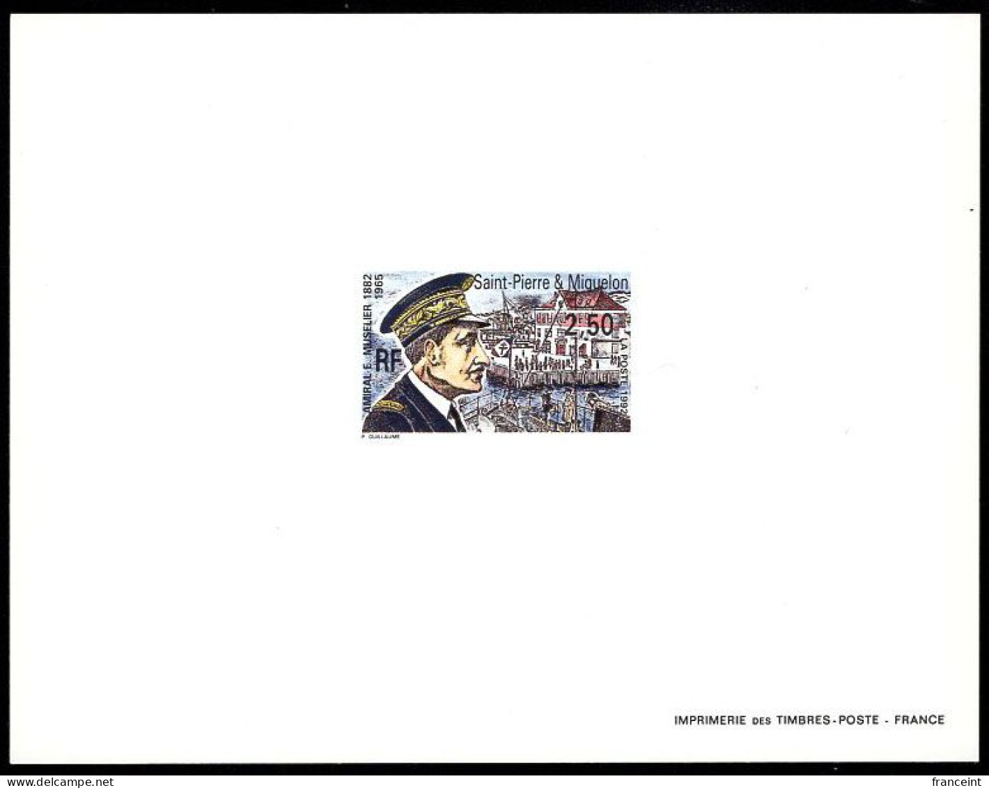 ST. PIERRE & MIQUELON(1992) Vice Admiral Muselier. Deluxe Sheet. Scott No 576. - Imperforates, Proofs & Errors