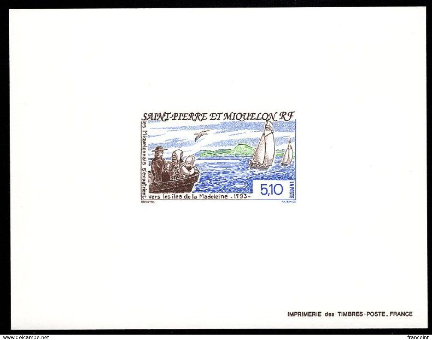 ST. PIERRE & MIQUELON(1993) Move To Magdalen Islands. Deluxe Sheet. Scott No 593. - Imperforates, Proofs & Errors