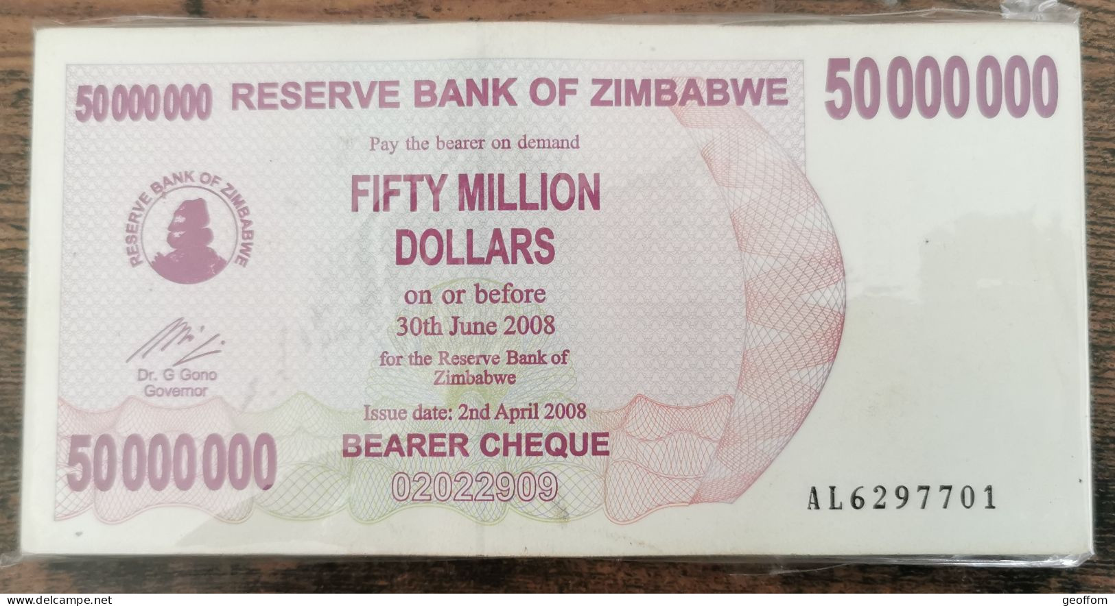Bundle 100 Billets 50 Millions Dollars ZIMBABWE 2008 - 50.000.000 $ - 100 Pcs - Zimbabwe