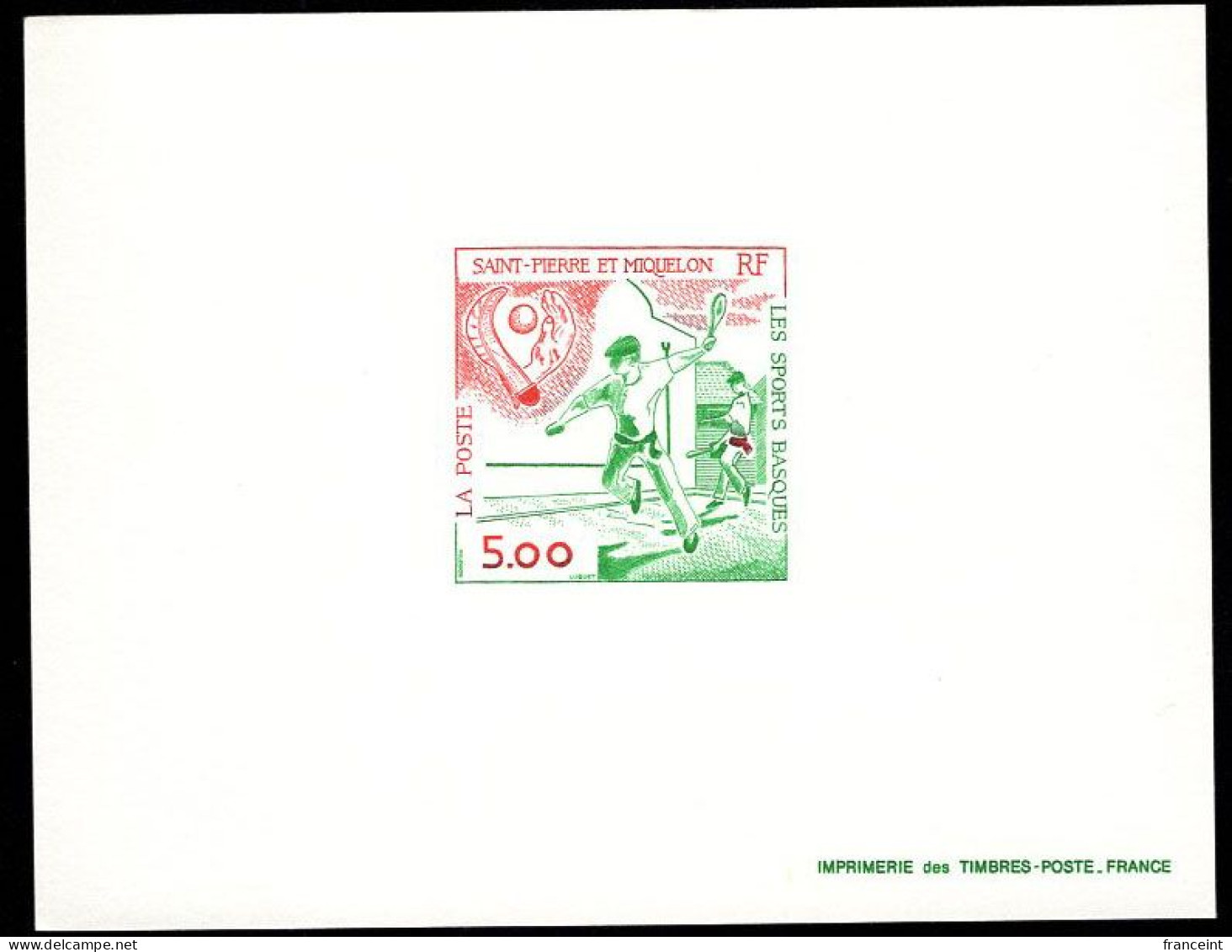 ST. PIERRE & MIQUELON(1991) Basque Sports. Deluxe Sheet. Scott No 571, Yvert No 547. Interesting! - Imperforates, Proofs & Errors