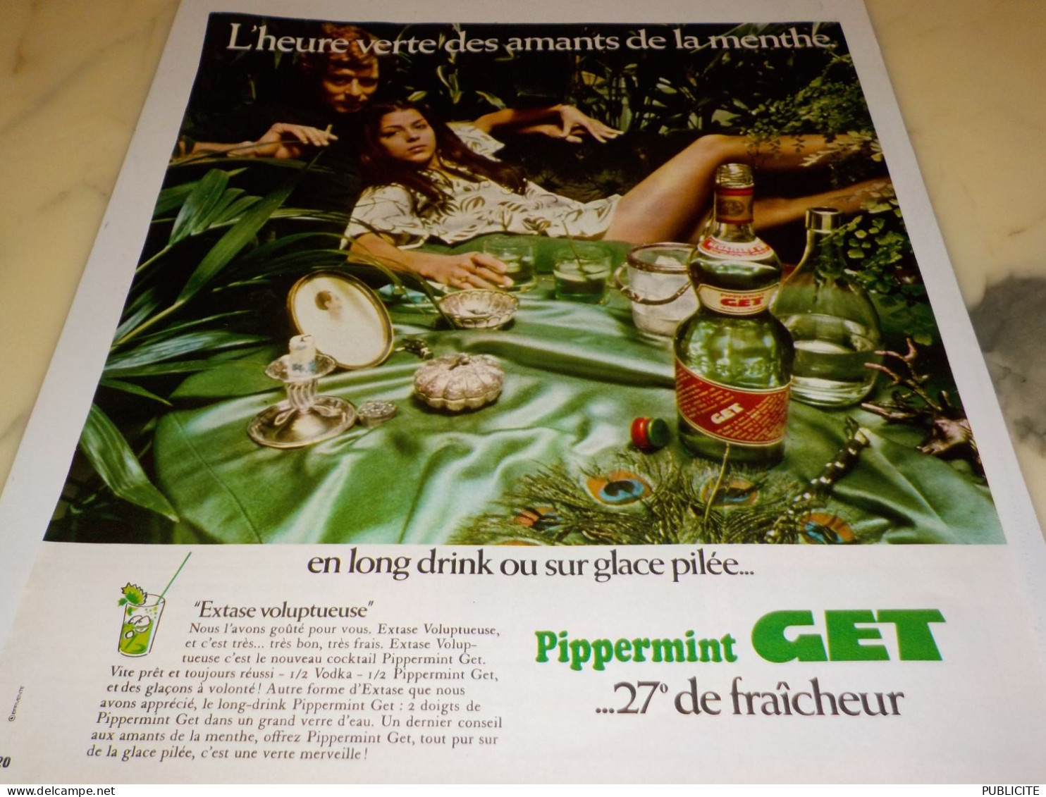 ANCIENNE  PUBLICITE DRINK OU GLACE PILEE  PIPPERMINT GET 27 1973 - Alcools