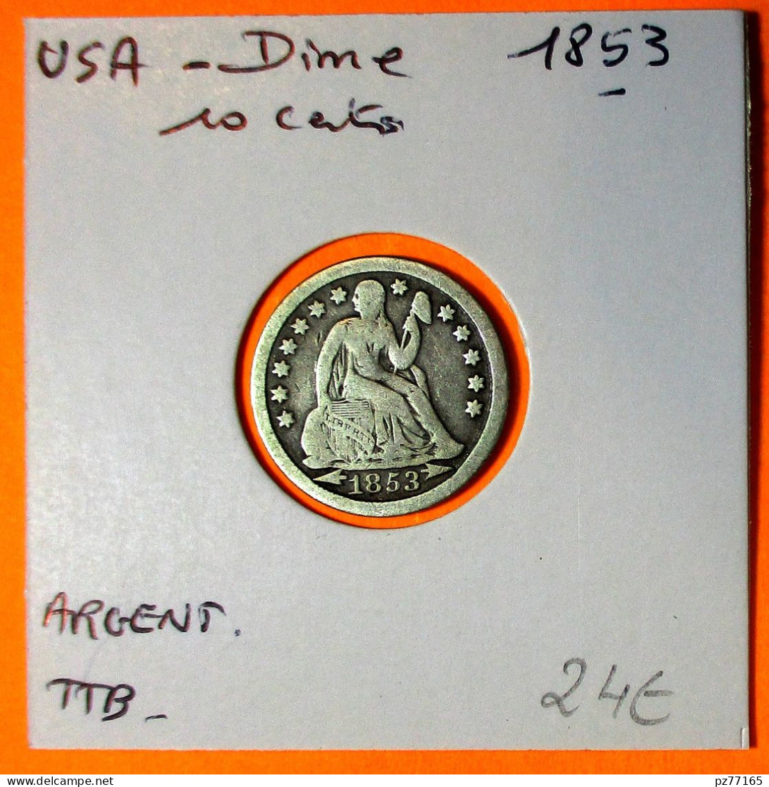 USA. ETATS UNIS. DIME 1852.  TTB  .  2 Photos. Argent  Silver - 1837-1891: Seated Liberty