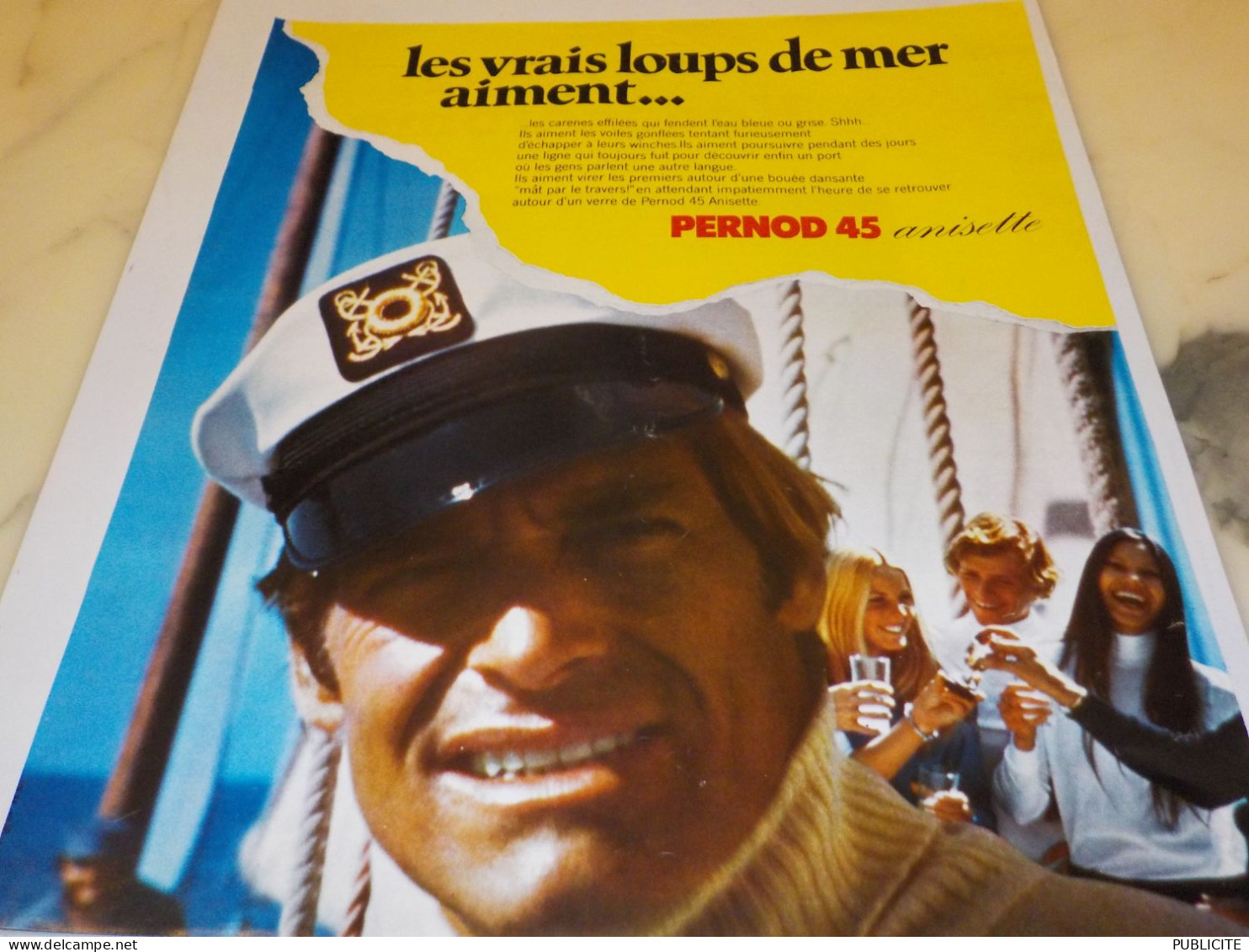 ANCIENNE PUBLICITE LES LOUPS DE MER AIMENT PERNOD 45 1973 - Alcolici