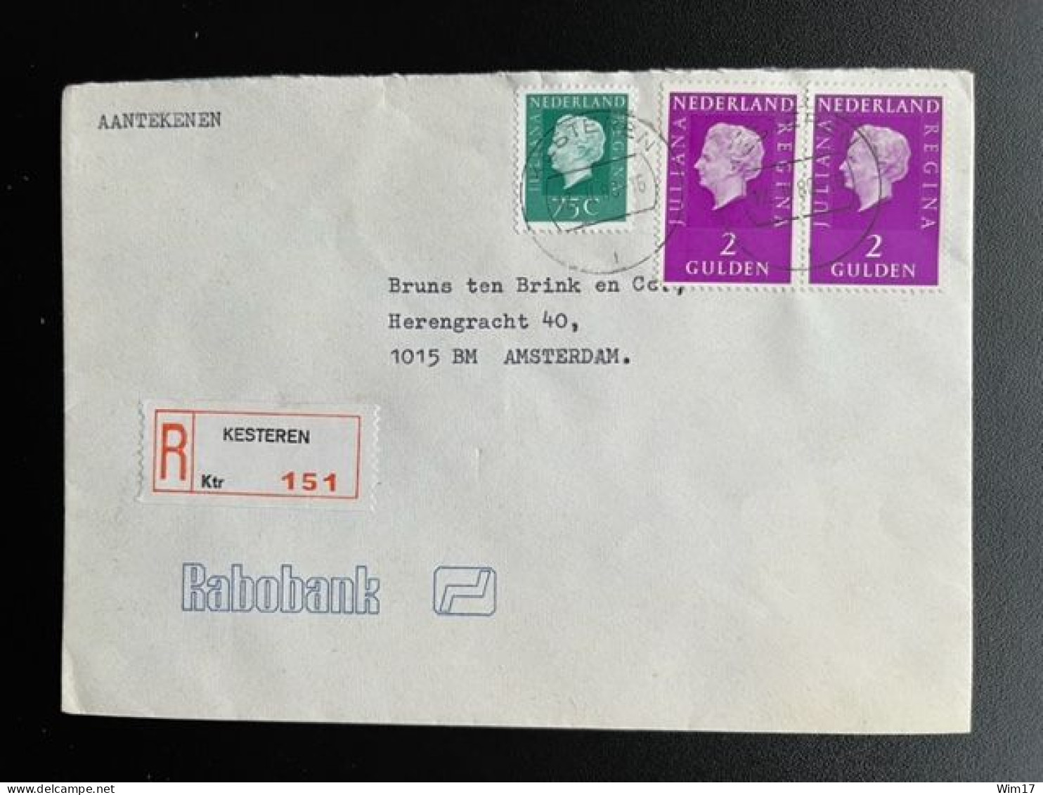 NETHERLANDS 1980 REGISTERED LETTER KESTEREN TO AMSTERDAM 12-02-1980 NEDERLAND AANGETEKEND - Lettres & Documents