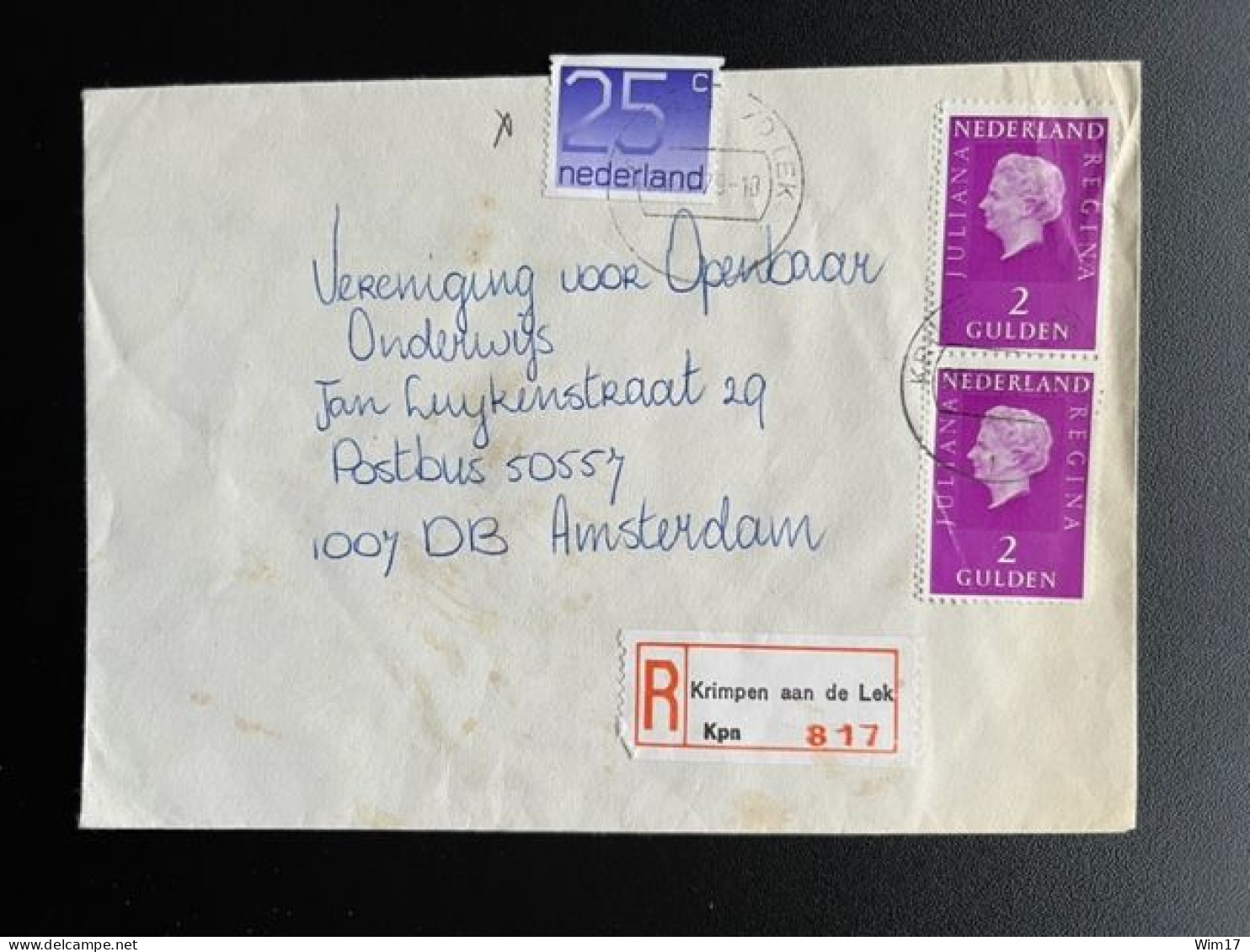 NETHERLANDS 1979 REGISTERED LETTER KRIMPEN AAN DE LEK TO AMSTERDAM 26-04-1979 NEDERLAND AANGETEKEND - Briefe U. Dokumente