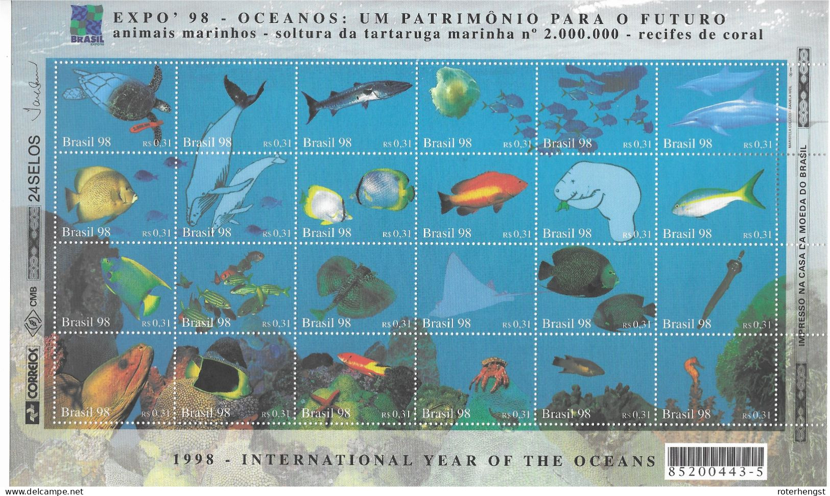 Brazil Mnh **  1999 Good Fish Sheet - Blocks & Sheetlets