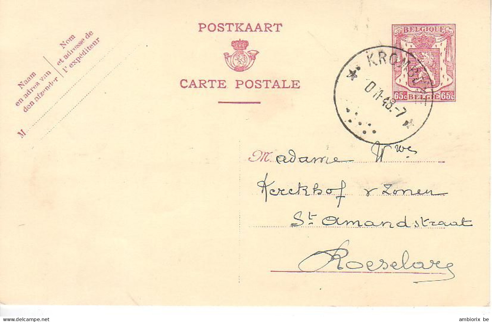 Entier Postale N° 126 - Oblitération Krombeke - Briefkaarten 1934-1951
