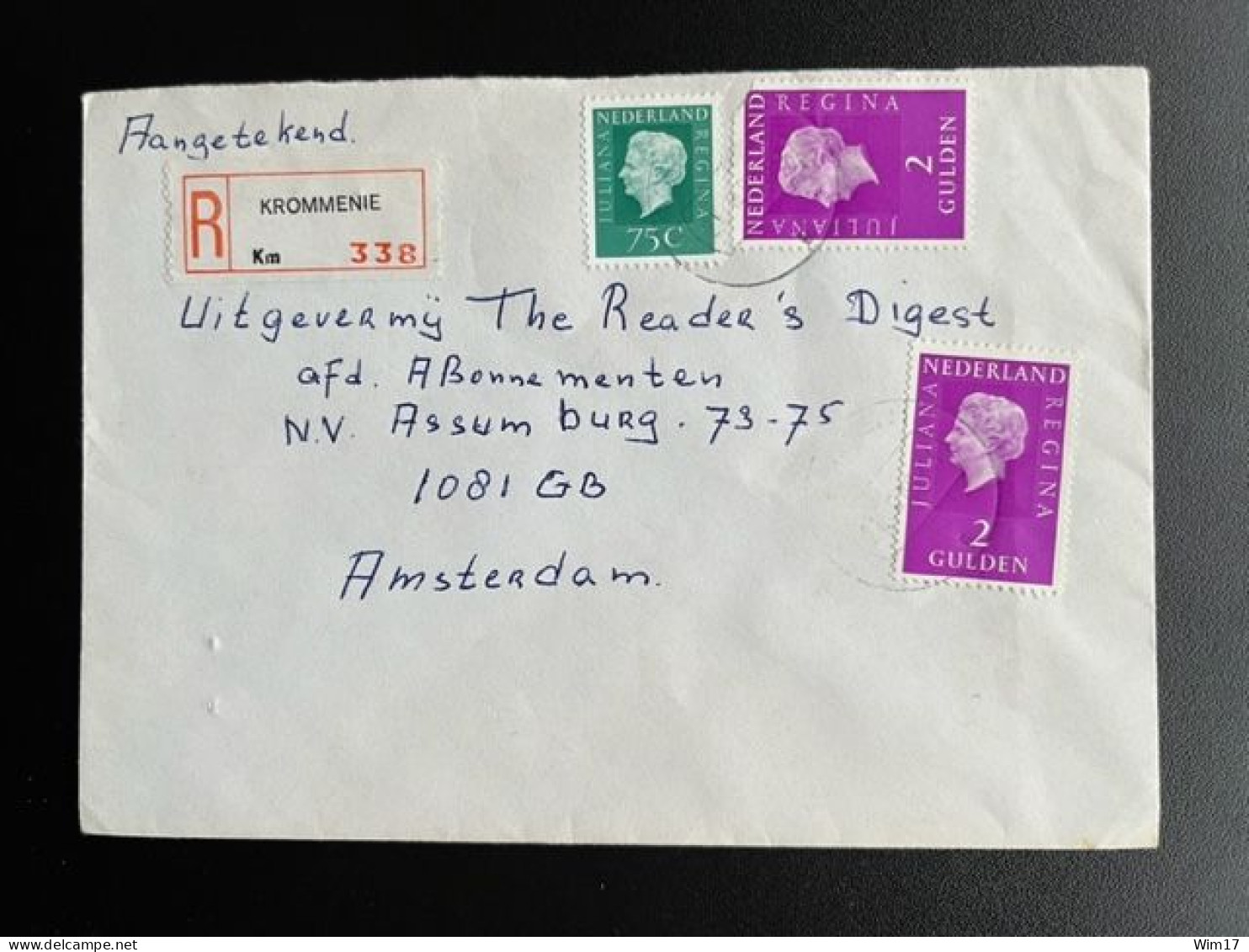 NETHERLANDS 1980 REGISTERED LETTER KROMMENIE TO AMSTERDAM 21-03-1980 NEDERLAND AANGETEKEND - Cartas & Documentos