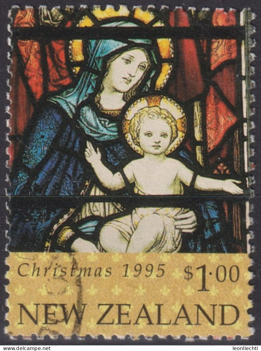 1995 Neuseeland ° Mi:NZ 1438, Sn:NZ 1307, Yt:NZ 1381, Weihnachten / Christmas, Virgin & Child (Stained Glass Windows) - Usados