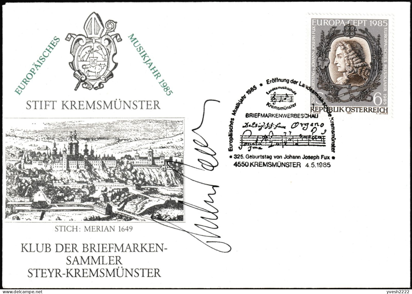 Autriche 1985 Y&T 1640 Sur FDC. Europa, Année Européenne De La Musique. Johann Joseph Fux, Compositeur - 1985