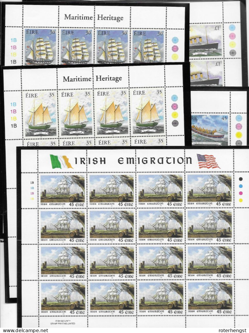 Ireland Set Of 4 Ship Sheets (16 Stamps/sheet) Mnh ** Plus 1999 Emigration Ship To USA (18) Single Stamps Over 120 Euros - Blocs-feuillets
