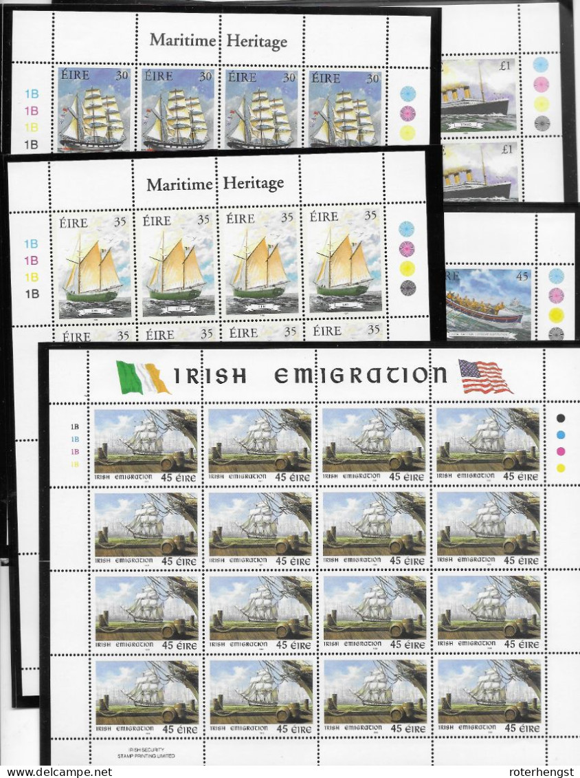 Ireland Set Of 4 Ship Sheets (16 Stamps/sheet) Mnh ** Plus 1999 Emigration Ship To USA (18) Single Stamps Over 120 Euros - Hojas Y Bloques