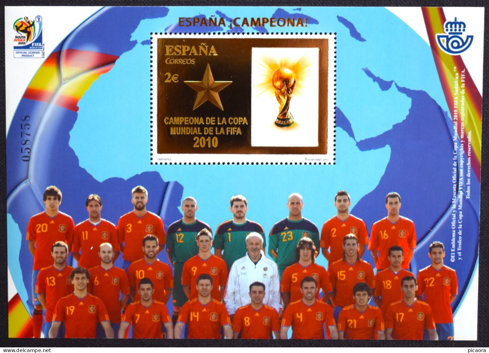 España Spain 2010 España Campeona Mundial De Futbol  Mi BL202  Yv BF193  Edi 4608  Nuevo New MNH ** - 2010 – South Africa