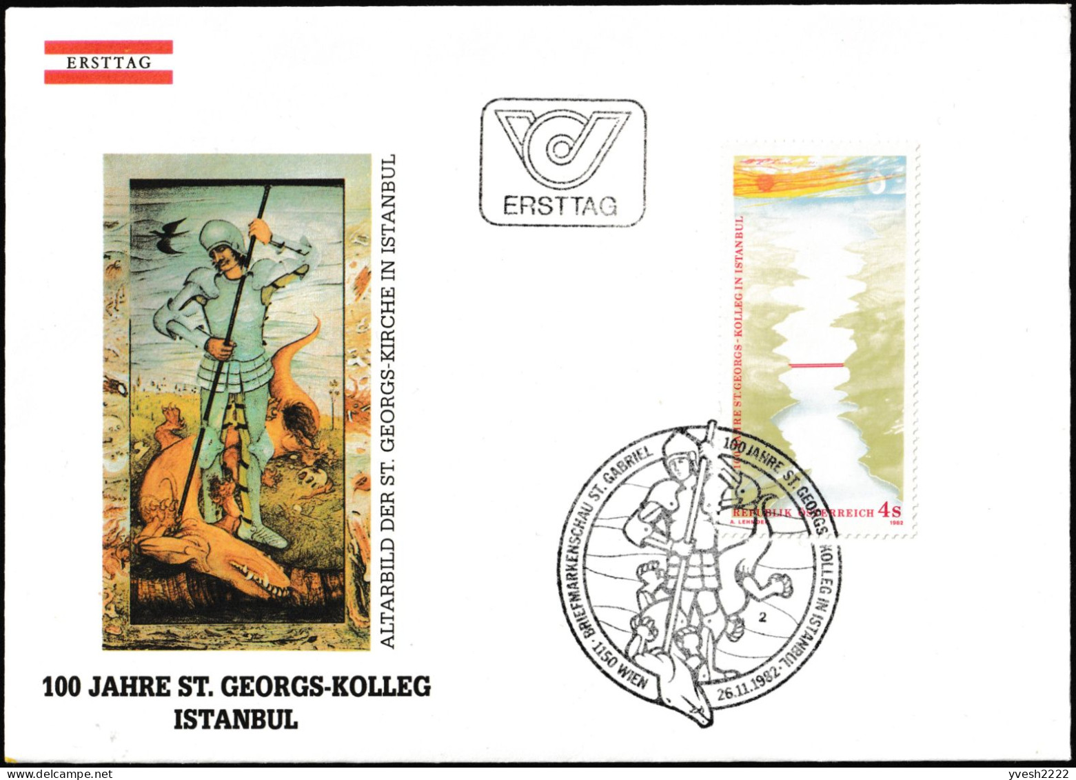 Autriche 1982 Y&T 1555 Sur FDC. Collège Autrichien Saint Georges à Istanbul. Saint Georges Tue Le Dragon - Mythologie