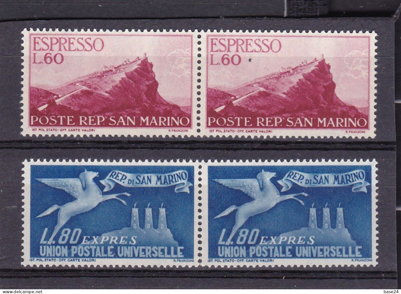 1950 San Marino Saint Marin ESPRESSO N°21-22 2 Serie Di 2 Valori In Coppia MNH** Gomma Bicolore Express Pair - Francobolli Per Espresso