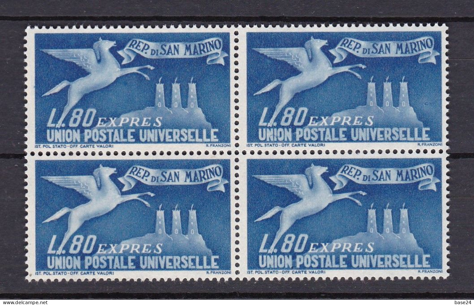 1950 San Marino Saint Marin ESPRESSO Quartina N° 22 Lire 80  MNH** Espresso Per L'estero Express Block 4 - Timbres Express