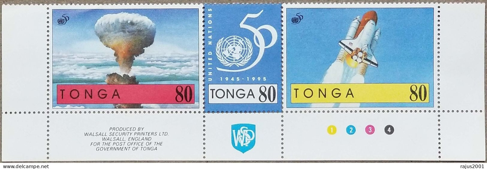 Mushroom Cloud From Atomic Bomb Explosion, Energy, Atom World War, Space Shuttle Aviation Astrology Strip MNH Tonga 1995 - Atomenergie