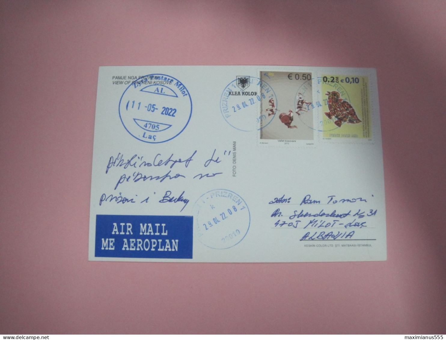 Kosovo Airmail Postcard Sent From Prizren To Milot Lac 2022 (2) - Kosovo