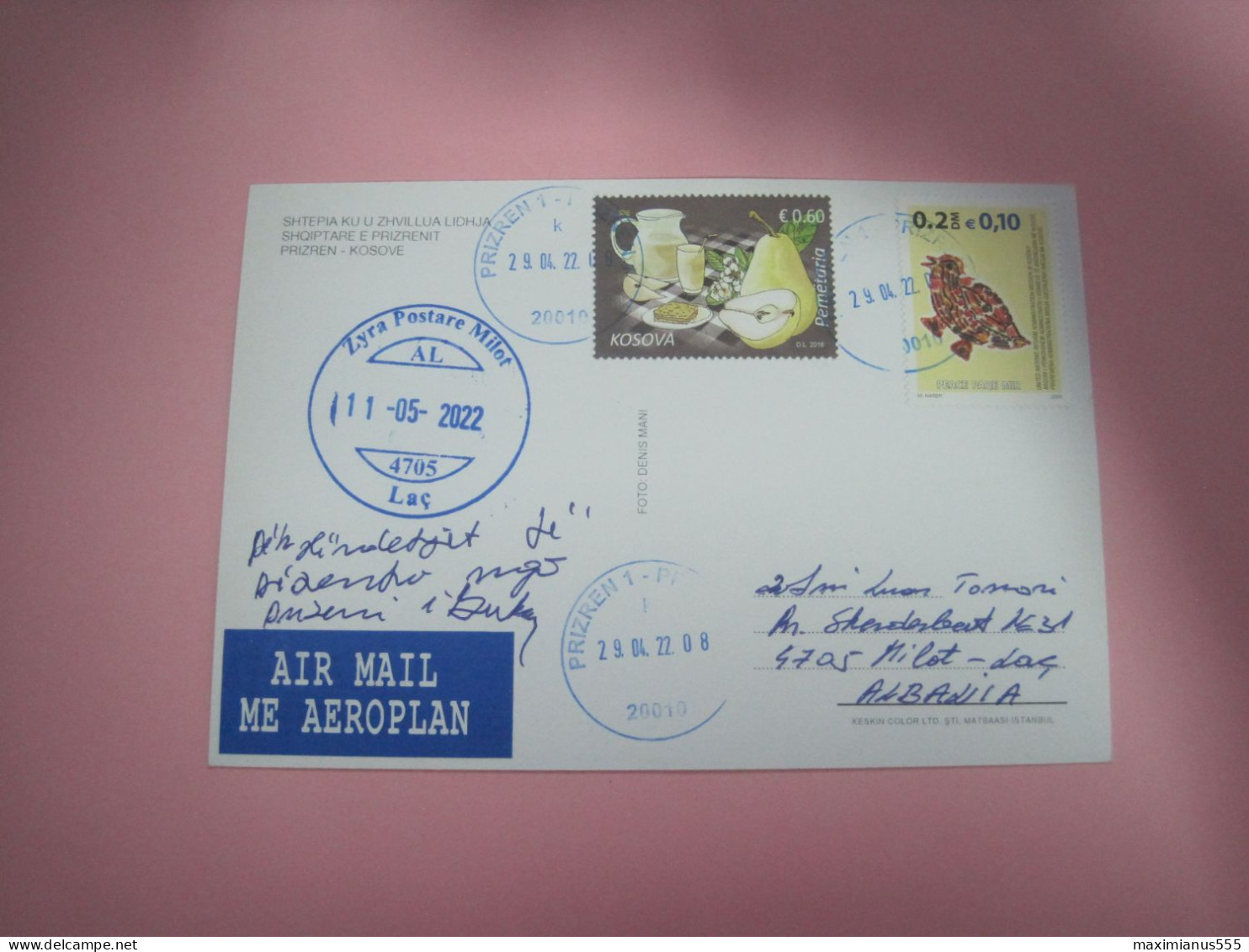 Kosovo Airmail Postcard Sent From Prizren To Milot Lac 2022 (3) - Kosovo