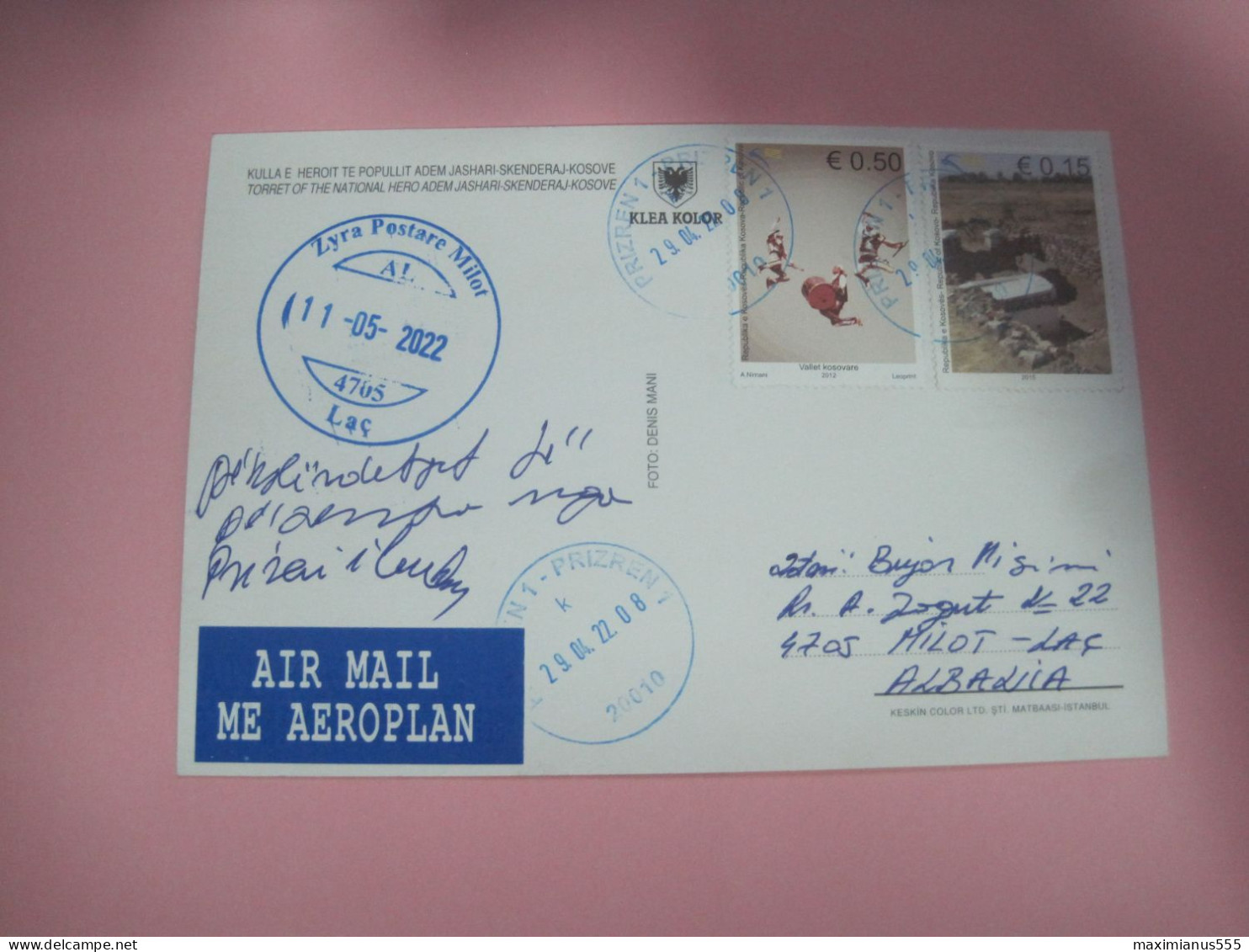 Kosovo Airmail Postcard Sent From Prizren To Milot Lac 2022 (4) - Kosovo