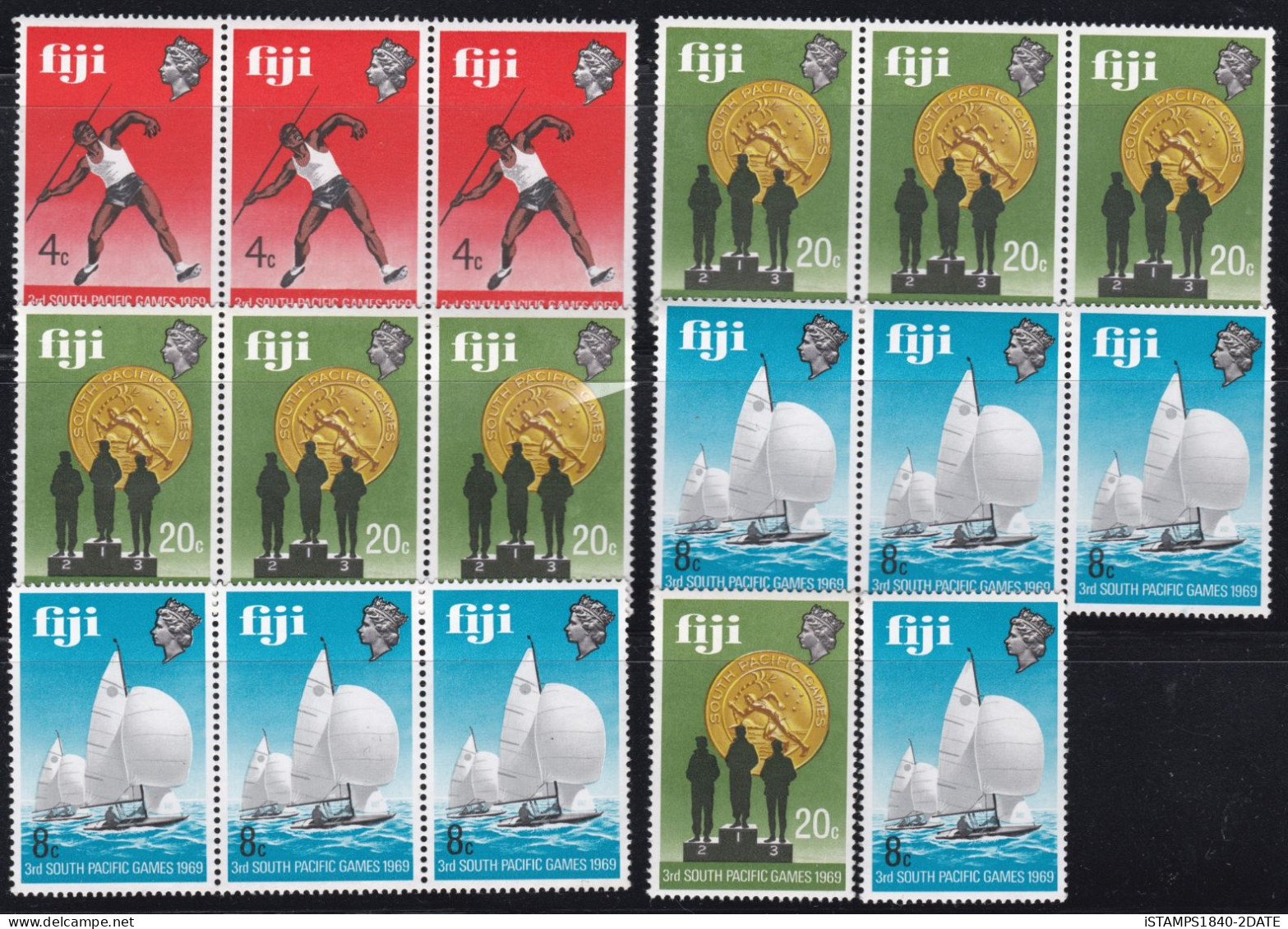 Fiji 1969 SG (411/3) 3rd South Pacific Games MNH Strips Of 3 Full Set + - Fiji (...-1970)