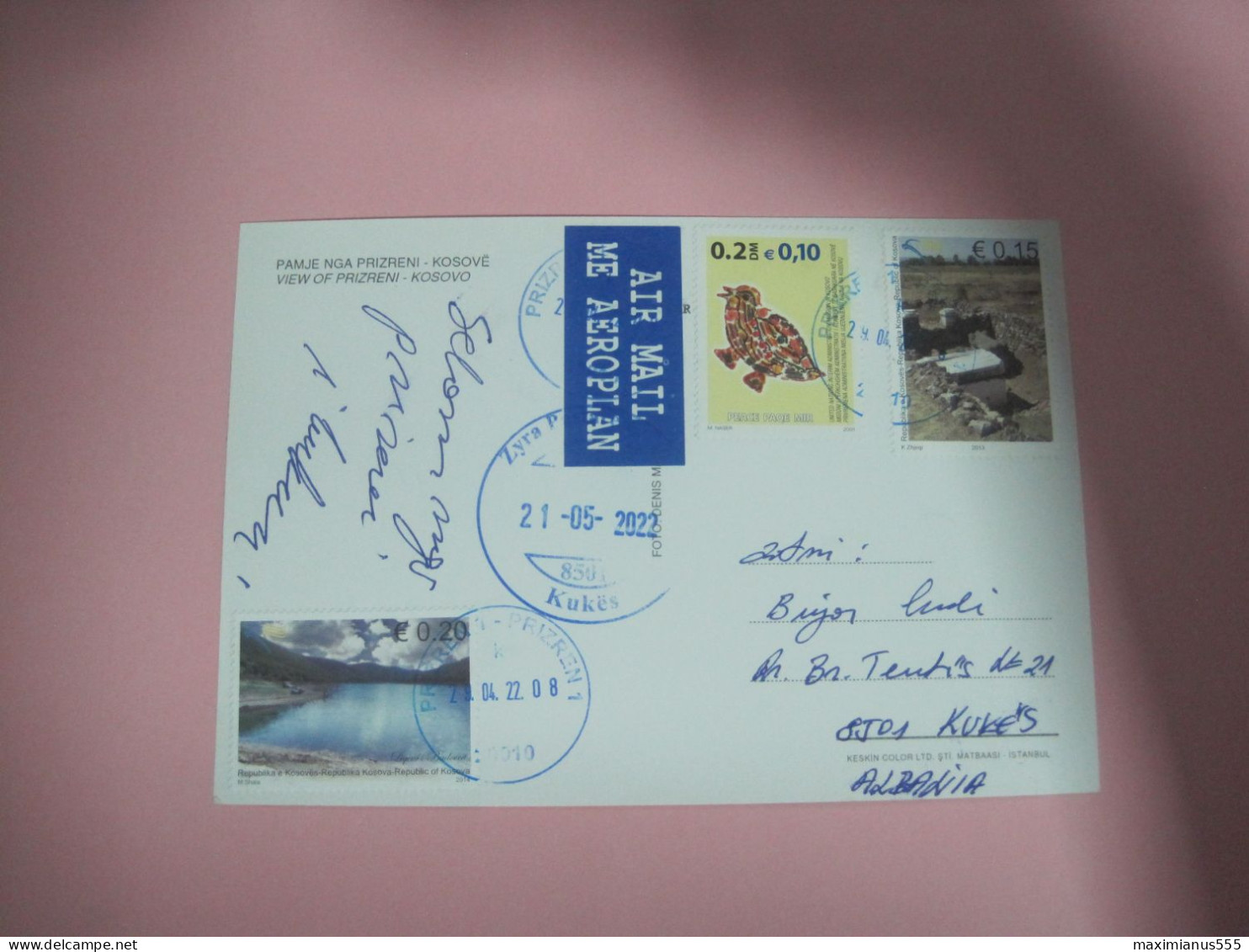 Kosovo Airmail Postcard Sent From Prizren To Kukes 2022 (1) - Kosovo