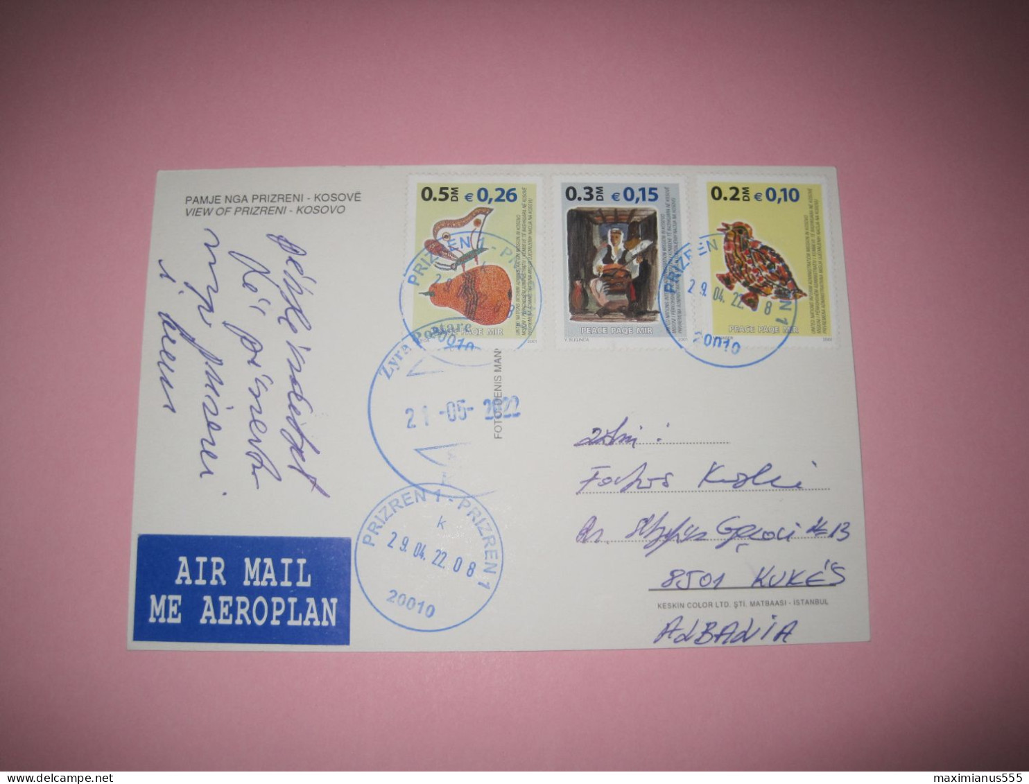 Kosovo Airmail Postcard Sent From Prizren To Kukes 2022 (3) - Kosovo