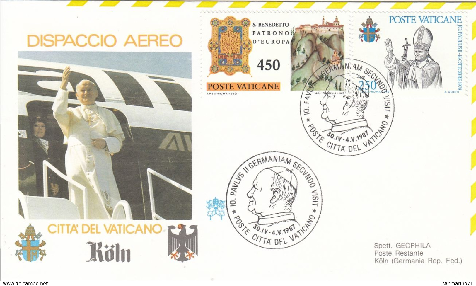 VATICAN Cover 1-98,popes Travel 1987 - Storia Postale