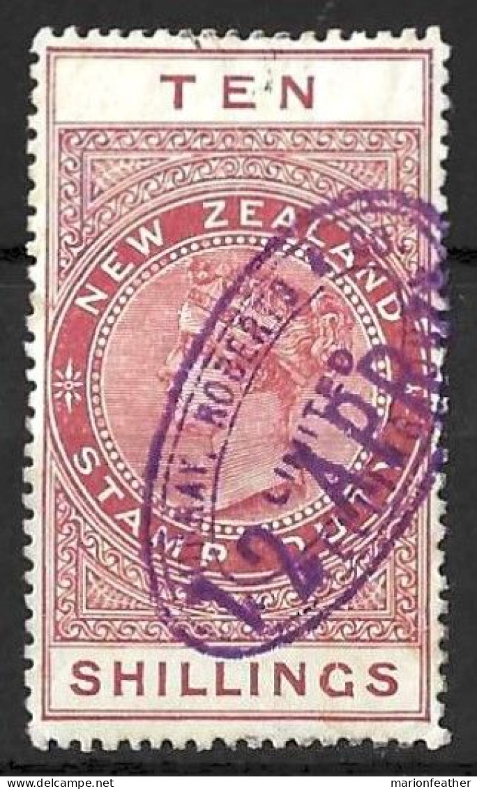 NEW ZEALAND...QUEEN VICTORIA...(1837-01.)......10/-.....STAMP DUTY FISCAL......P14.5 X 14....CDS....VFU... - Postal Fiscal Stamps