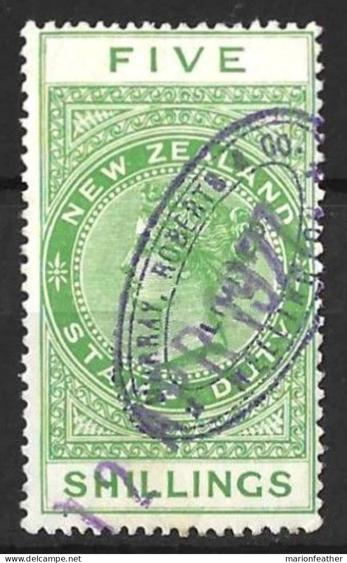 NEW ZEALAND...QUEEN VICTORIA...(1837-01.)......5/-.....STAMP DUTY FISCAL......P14.5 X 14....CDS....USED.... - Fiscali-postali