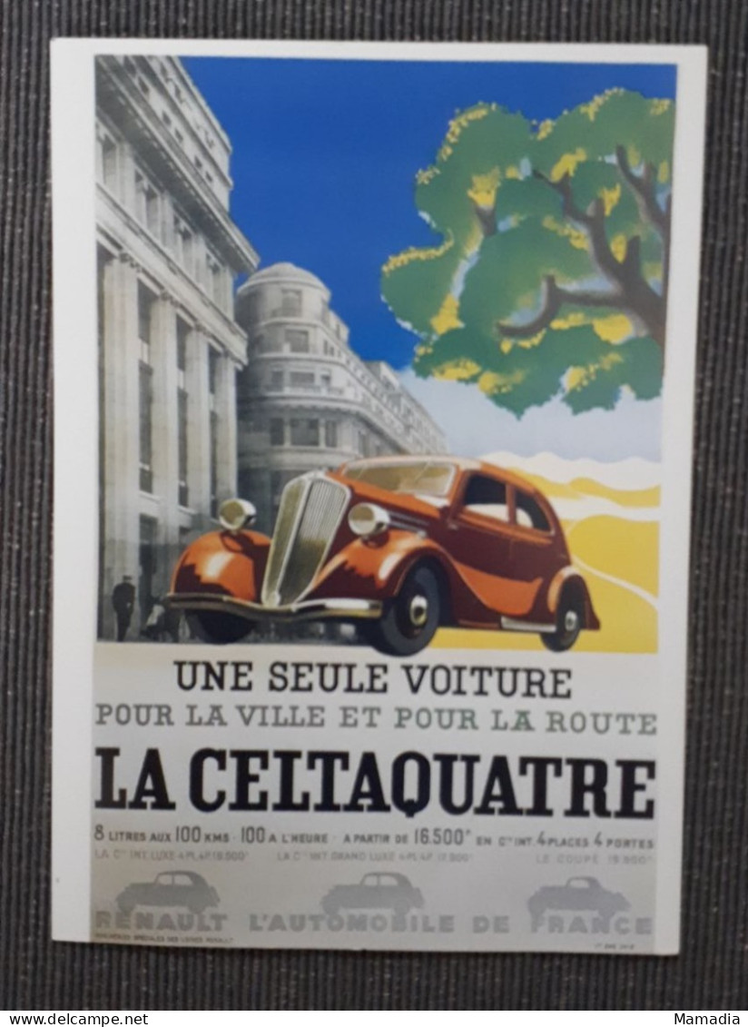 CARTE POSTALE RENAULT VOITURE CELTAQUATRE - Voitures De Tourisme