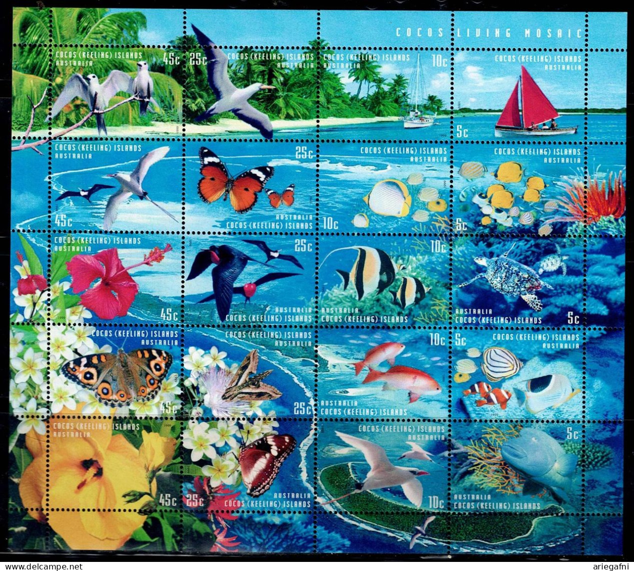 COCOS ISLAND 1999 MOSAIC OF LIFE MINI SHEET MI No 375-94 MNH VF!! - Cocos (Keeling) Islands