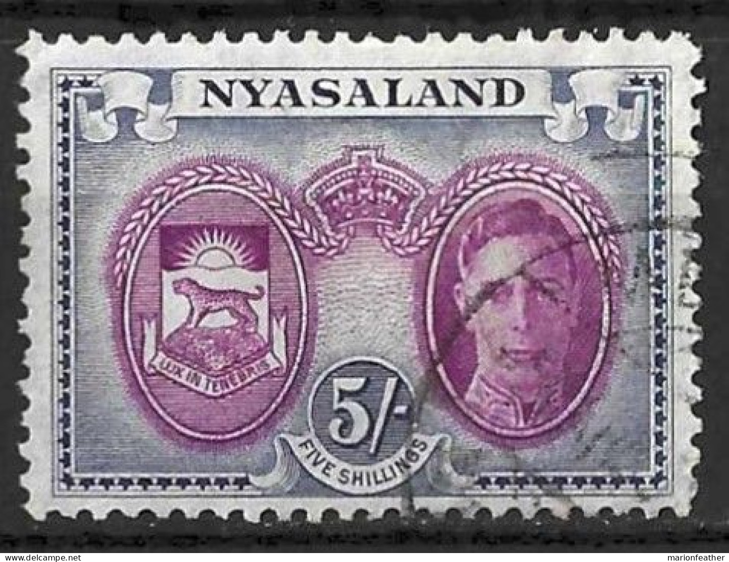 NYASALAND.....KING GEORGE VI..(1936-52..)........5/-.....SG155.......CDS.......VFU.... - Nyasaland (1907-1953)