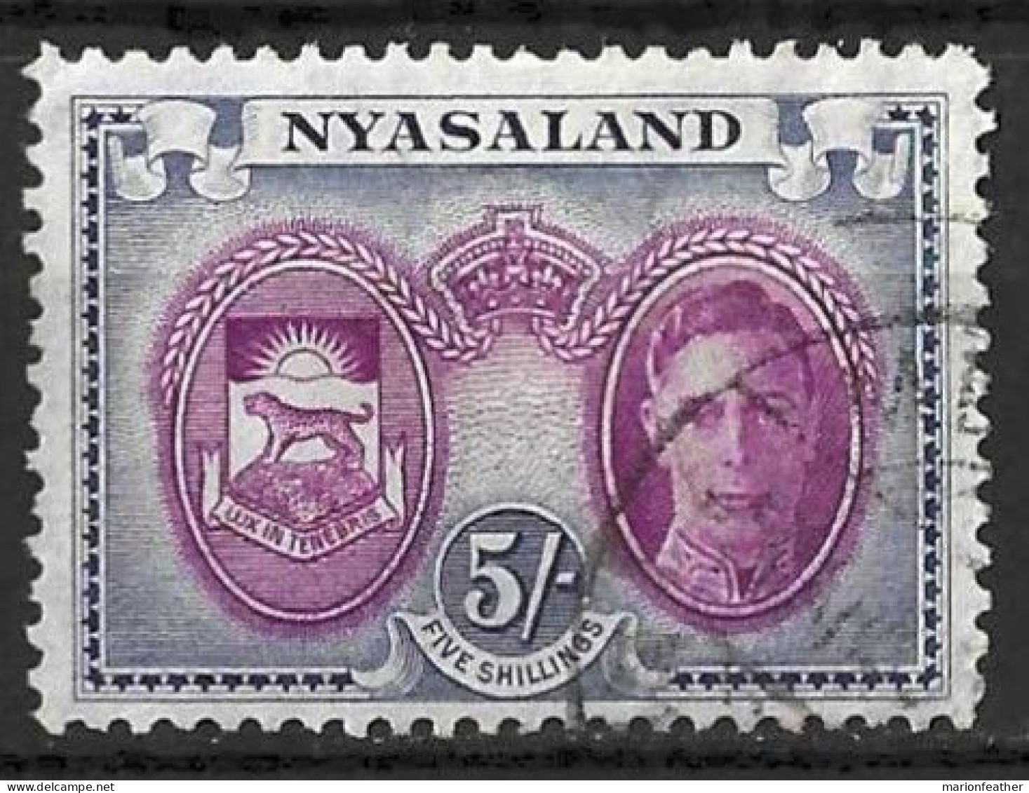 NYASALAND.....KING GEORGE VI..(1936-52..)........5/-.....SG155.......CDS.......VFU.... - Nyassaland (1907-1953)
