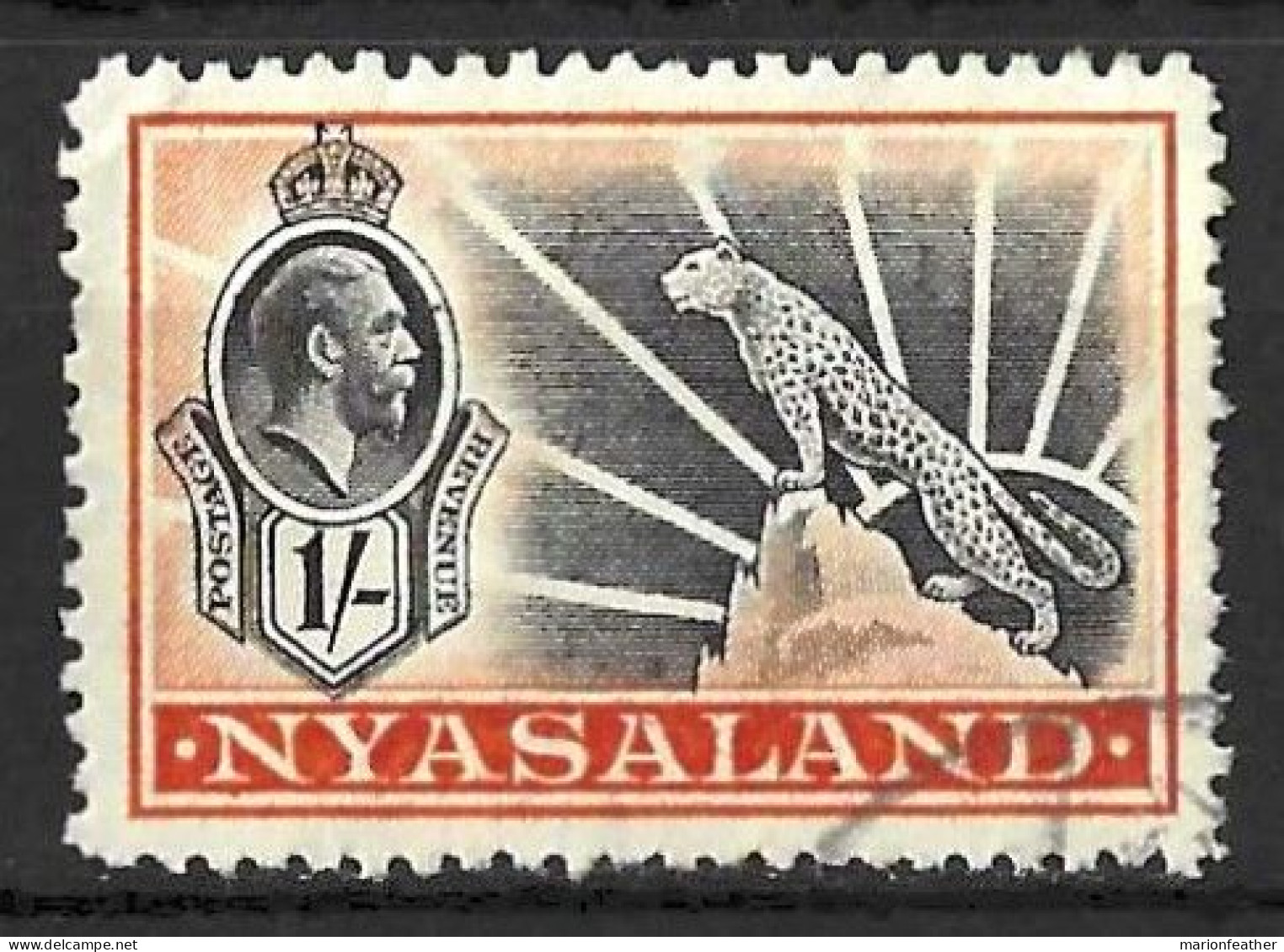 NYASALAND.....KING GEORGE V....(1910-36..)..." 1934.."....1/-.....SG122.....(CAT.VAL.£14..).....CDS.......VFU.... - Nyassaland (1907-1953)