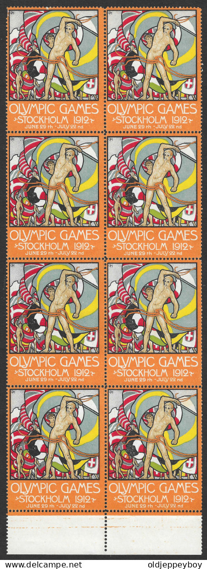 Schweden Sweden Stockholm 1912 Summer Olympics Jeux Olympiques FLAG ** CINDERELLA VIGNETTE UK English BLOCK OF 8 MNH - Summer 1912: Stockholm