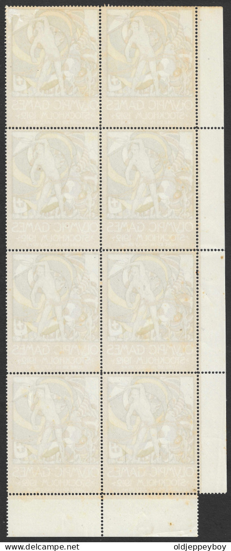 Schweden Sweden Stockholm 1912 Summer Olympics Jeux Olympiques FLAG ** CINDERELLA VIGNETTE UK English BLOCK OF 8 MNH - Summer 1912: Stockholm