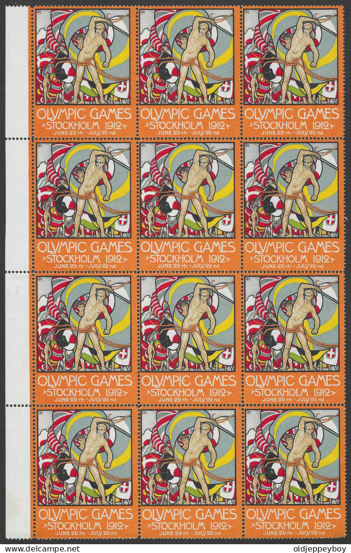 Schweden Sweden Stockholm 1912 Summer Olympics Jeux Olympiques FLAG ** CINDERELLA VIGNETTE UK English BLOCK OF 12 MNH - Ete 1912: Stockholm