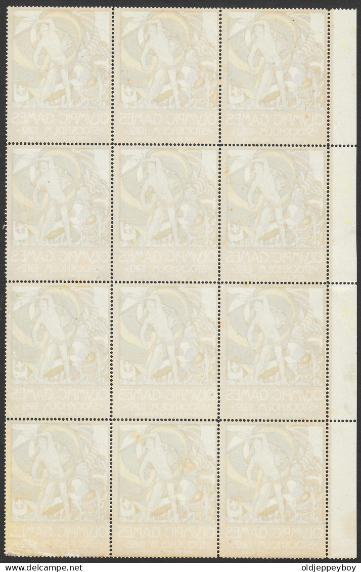 Schweden Sweden Stockholm 1912 Summer Olympics Jeux Olympiques FLAG ** CINDERELLA VIGNETTE UK English BLOCK OF 12 MNH - Ete 1912: Stockholm