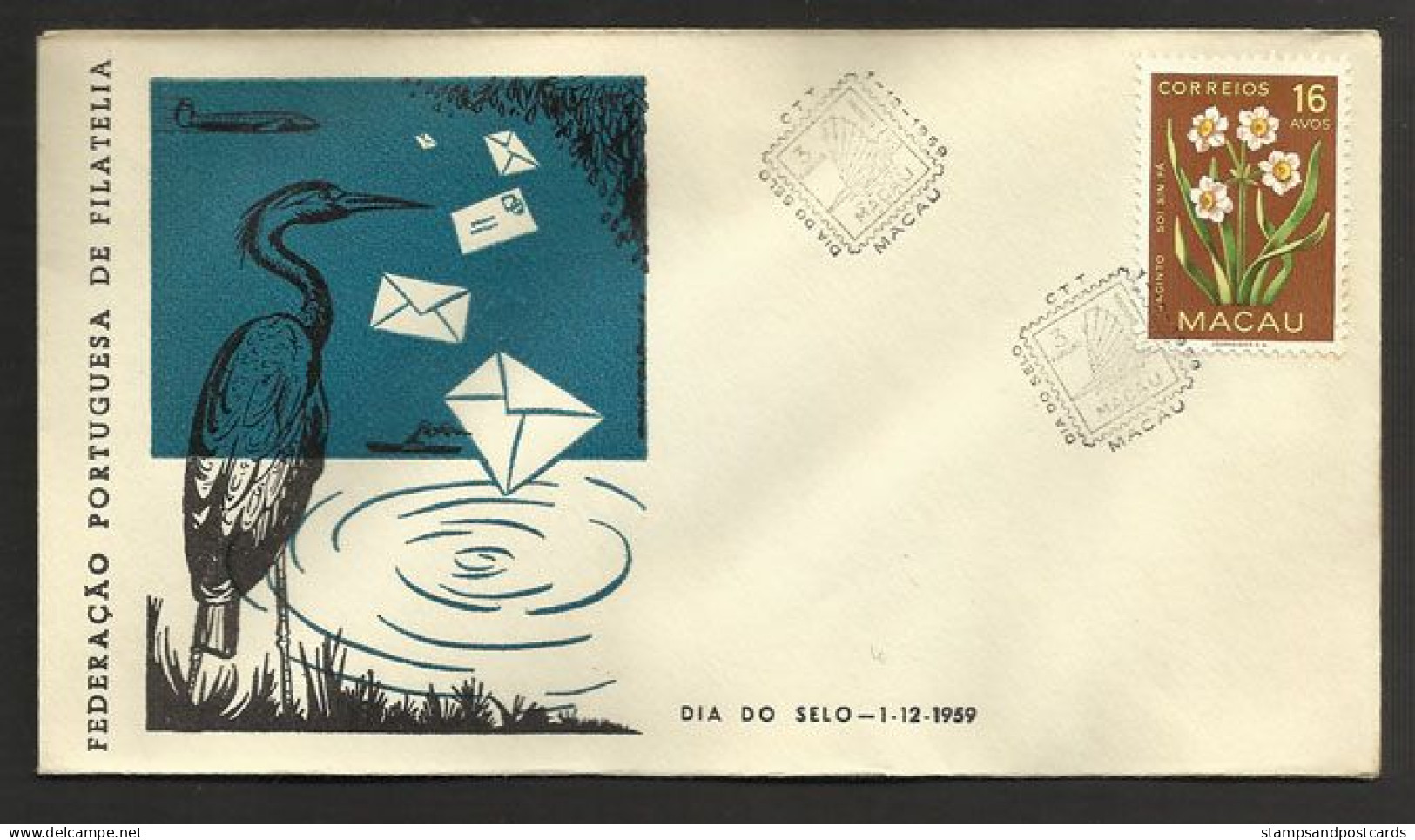 Macao Portugal Cachet Commémoratif Journée Du Timbre 1959 Macau Event Postmark Stamp Day - Covers & Documents
