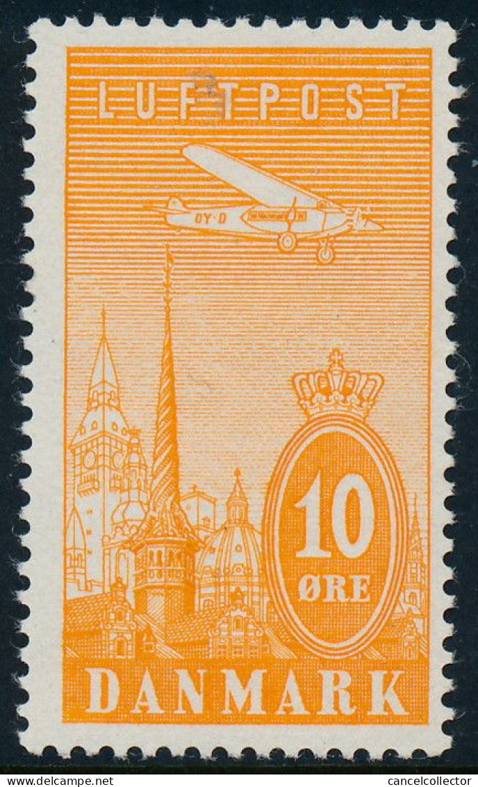 Denmark Danemark Danmark 1934: 10ø Yellow "New" Airmail, F-VF Mint NH (DCDK00437) - Airmail